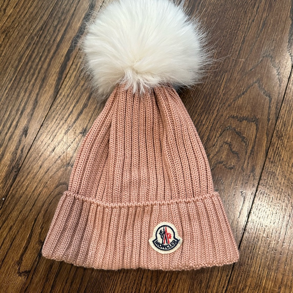 Moncler Wool Beanie with Faux Fur Pom Pom